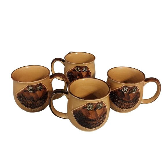 Vintage Owl Mugs Set Of 4 1970s Hard To Find - Picture 2 of 9